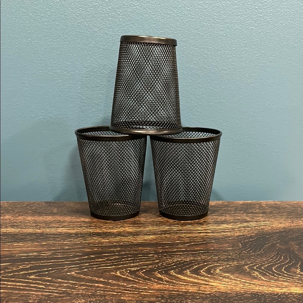 Set of three Black Mesh Pen Holder Set